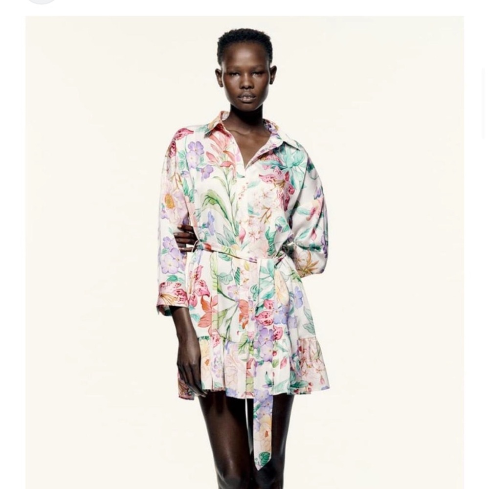 Zara Floral Long Sleeve Dress - Multicolor